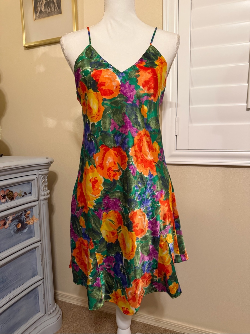 Vintage Victoria's Secret Gold Label Floral Slip in Green, Orange & Purple